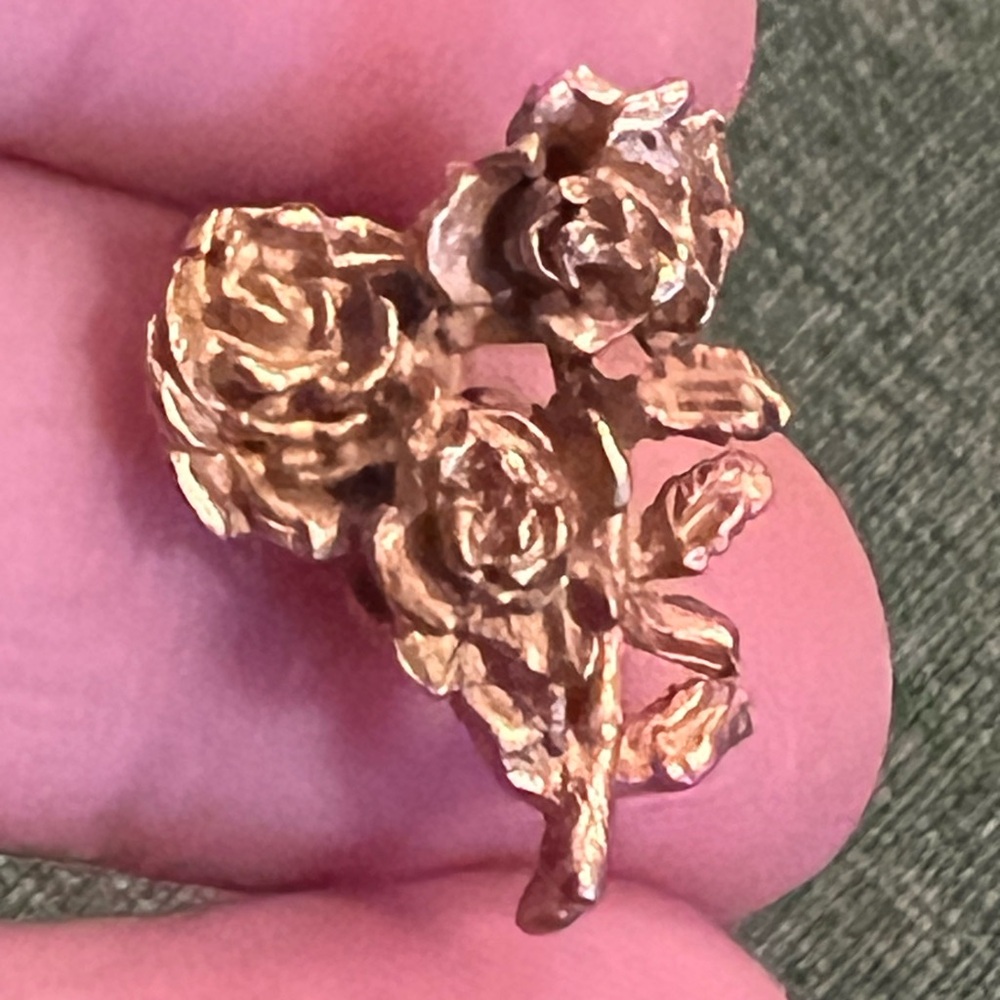 Vintage Rose Flower Bouquet Bloom Gold Tie Tac Pin Brooch